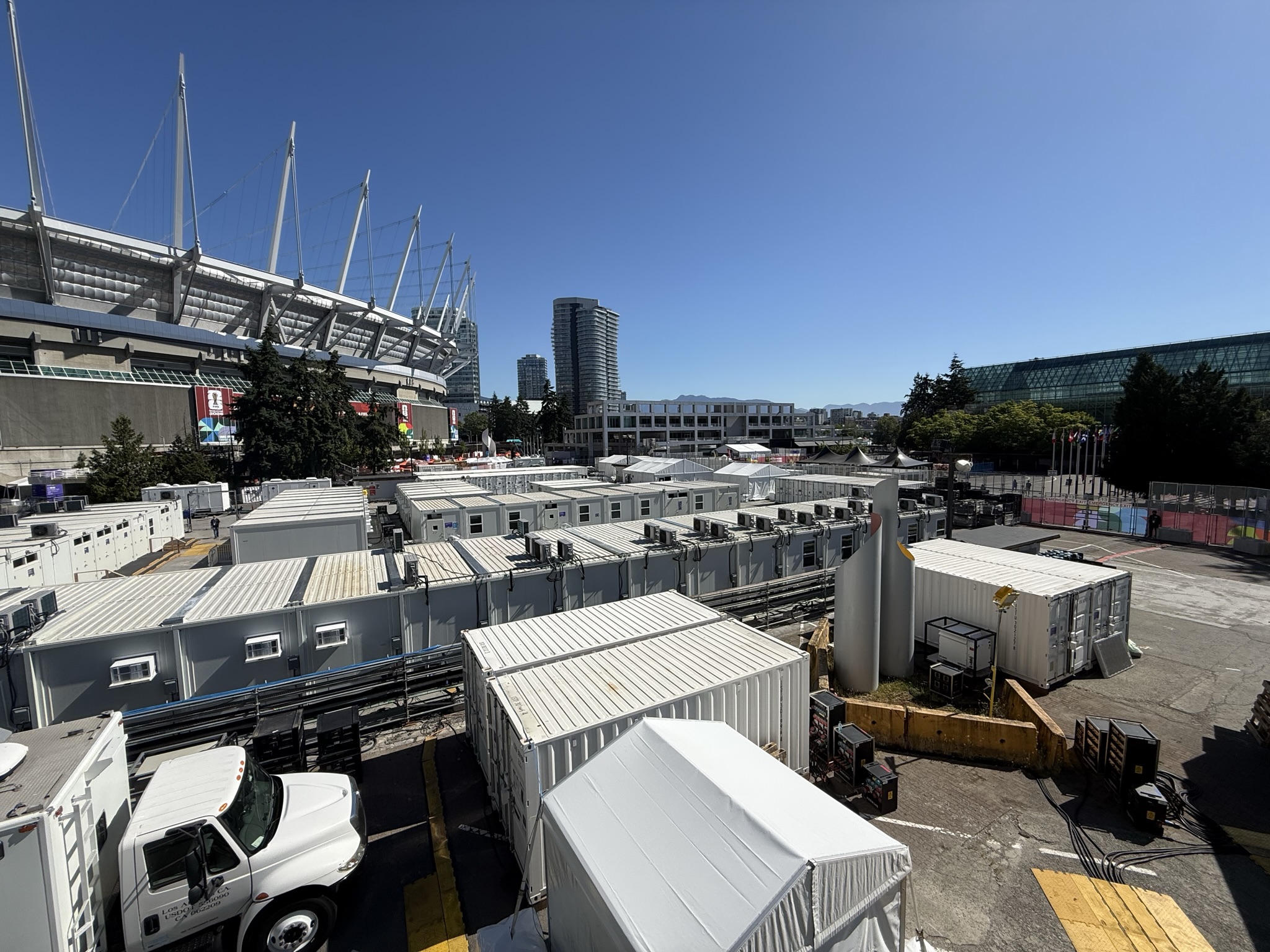 network cabling and support at a broadcast compound for a major event in Vancouver